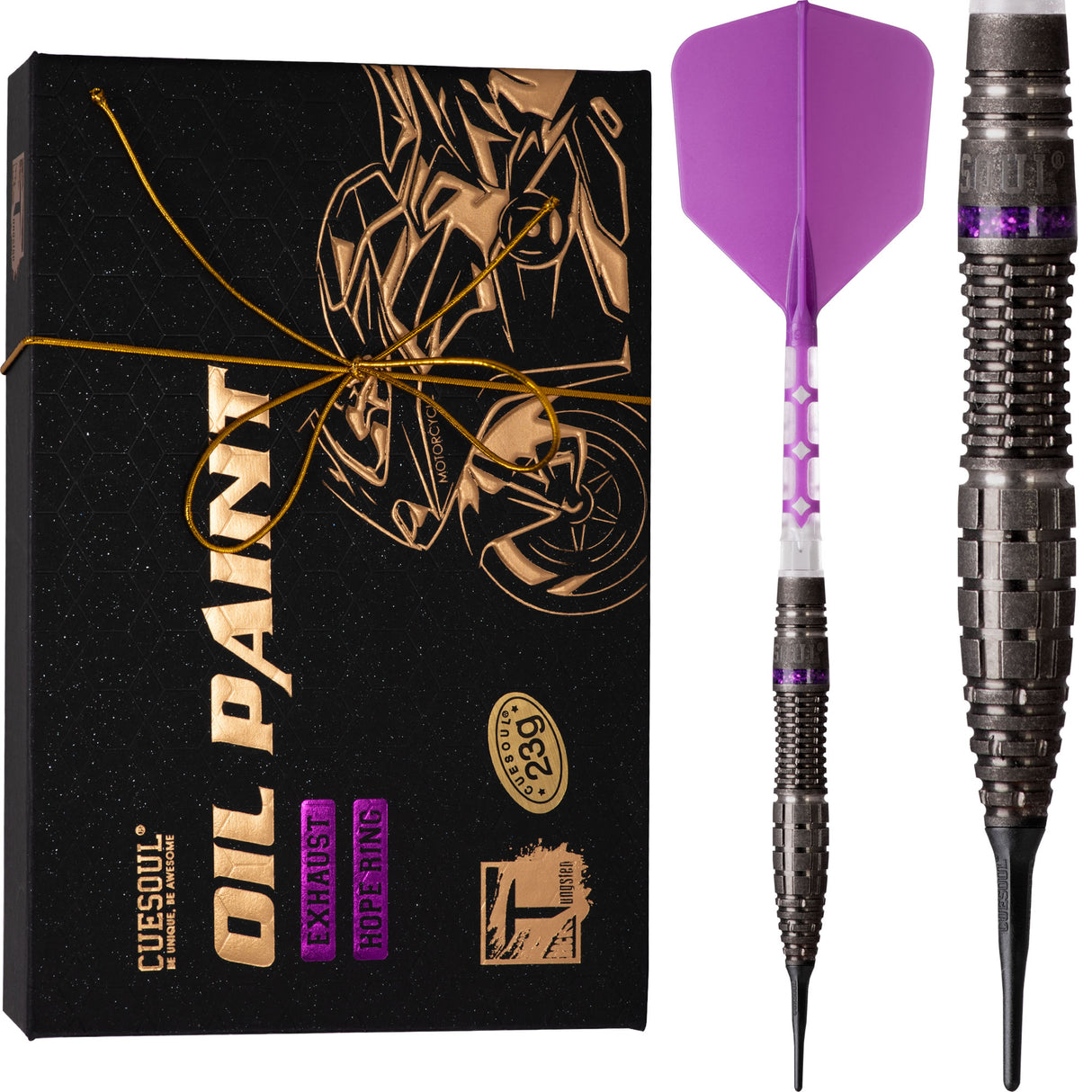 Cuesoul Motorcycle Darts - Soft Tip Tungsten - Exhaust - Hope Ring - Purple