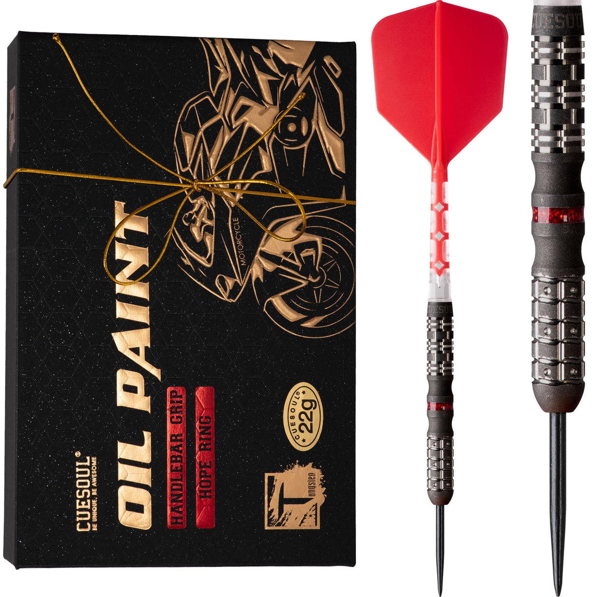 Cuesoul Motorcycle Darts - Steel Tip Tungsten - Handlebar - Hope Ring - Red