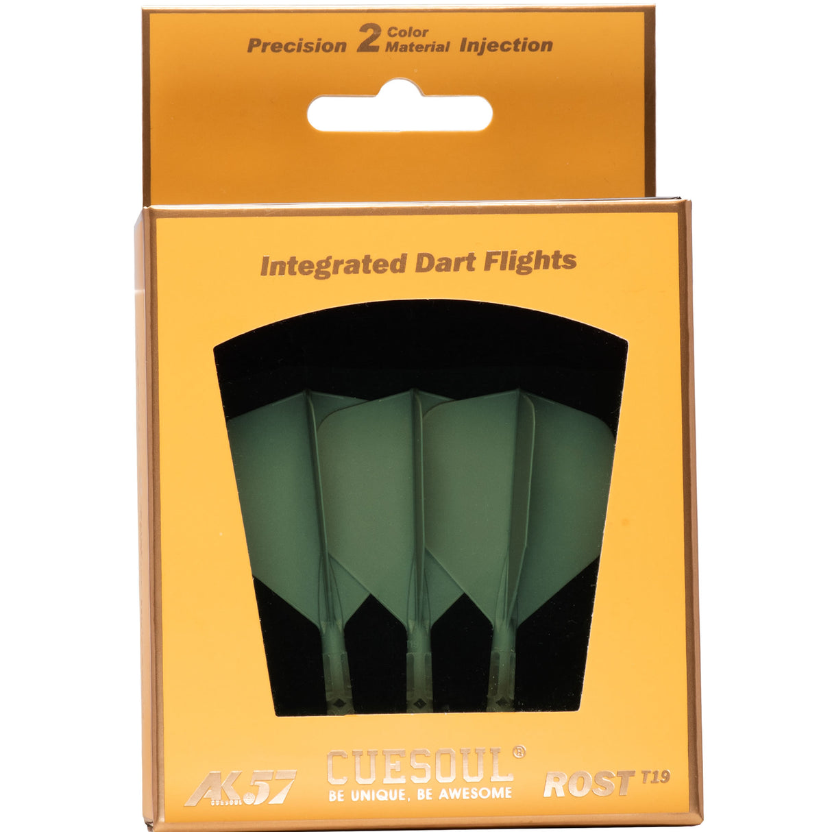 Cuesoul Rost T19 Integrated Dart Shaft and Flights - Big Wing - Clear with Green Flight