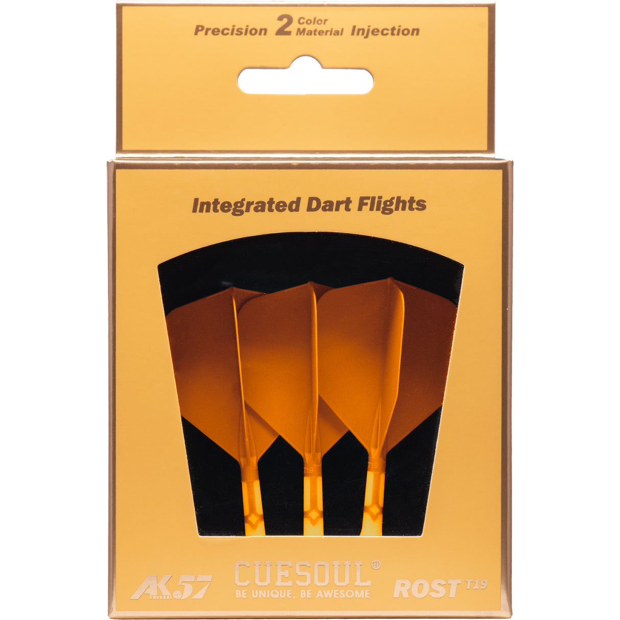 *Cuesoul Rost T19 Integrated Dart Shaft and Flights - Big Wing - White with Orange Flight
