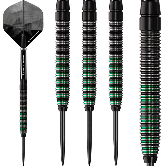 *Darts Corner Black Rebel Darts - Steel Tip Tungsten - Black with Green