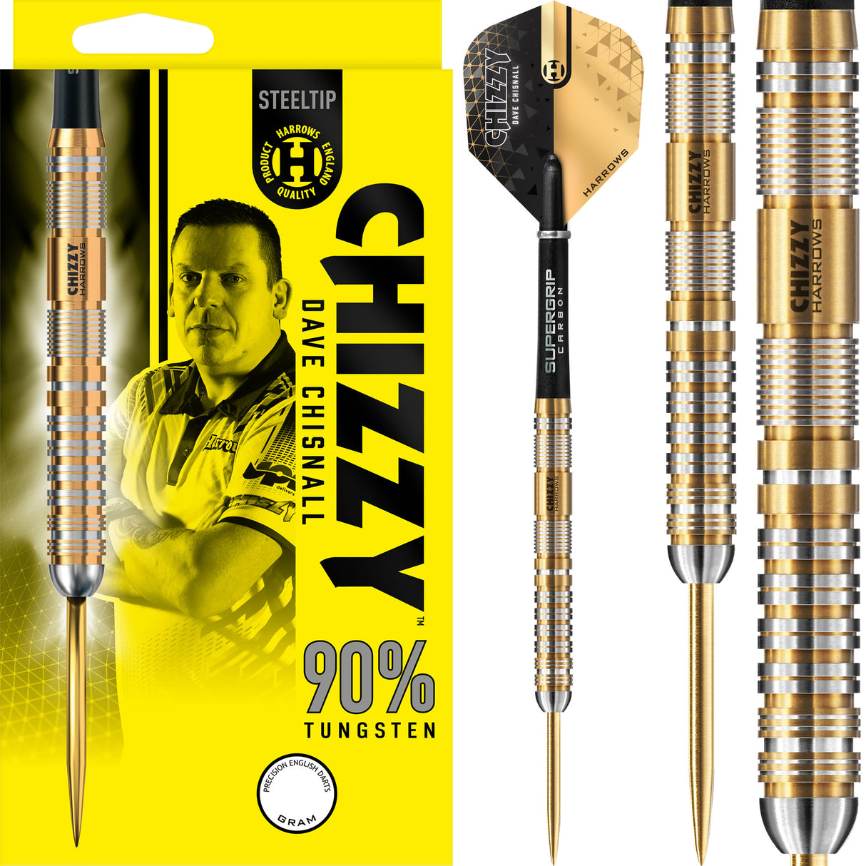 Harrows Chizzy v2 Darts - Steel Tip - 90% - Dave Chisnall - Gold Titanium