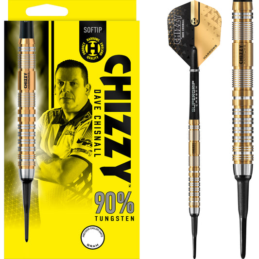 Harrows Chizzy v2 Darts - Soft Tip - 90% - Dave Chisnall - Gold Titanium