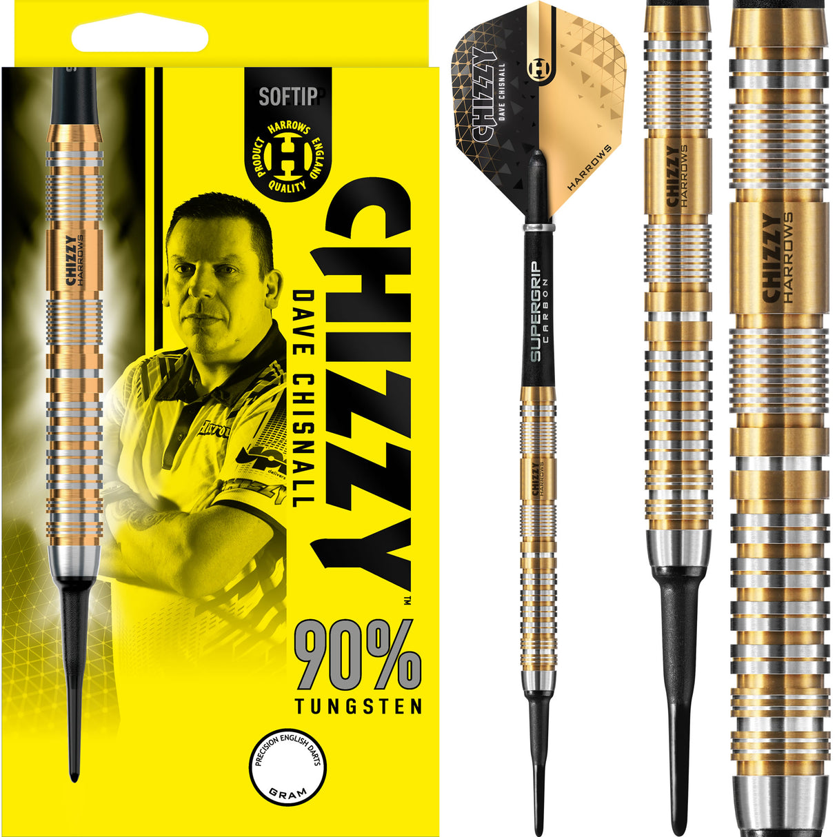 Harrows Chizzy v2 Darts - Soft Tip - 90% - Dave Chisnall - Gold Titanium