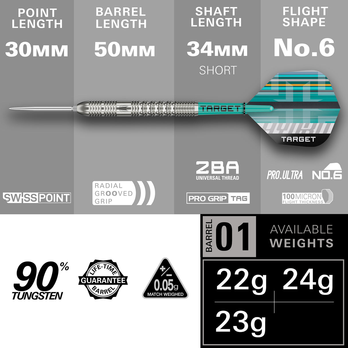 Target Hydro Darts - Steel Tip - 90% Tungsten - 01