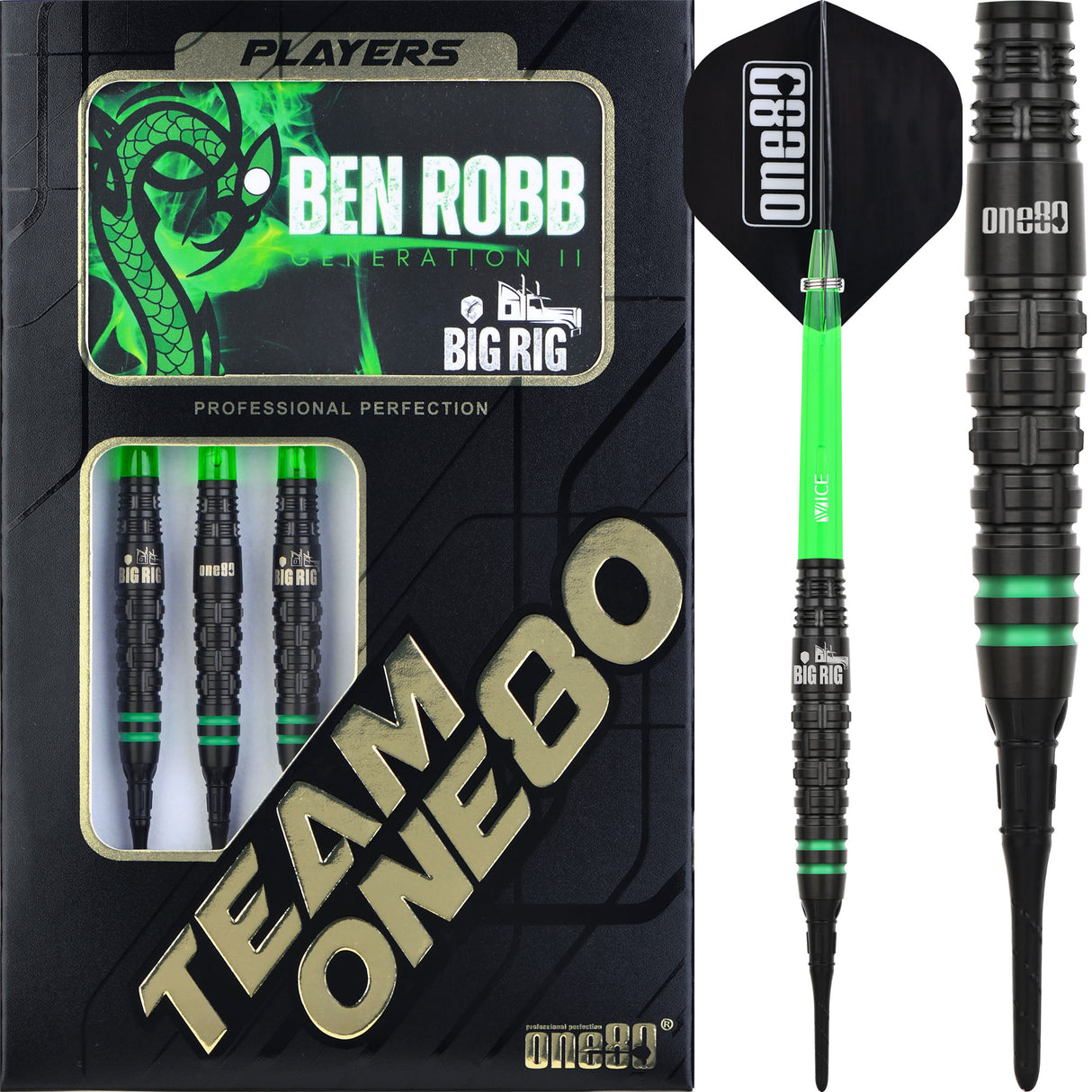 One80 Ben Robb V2 Darts - Soft Tip - Big Rig - Black