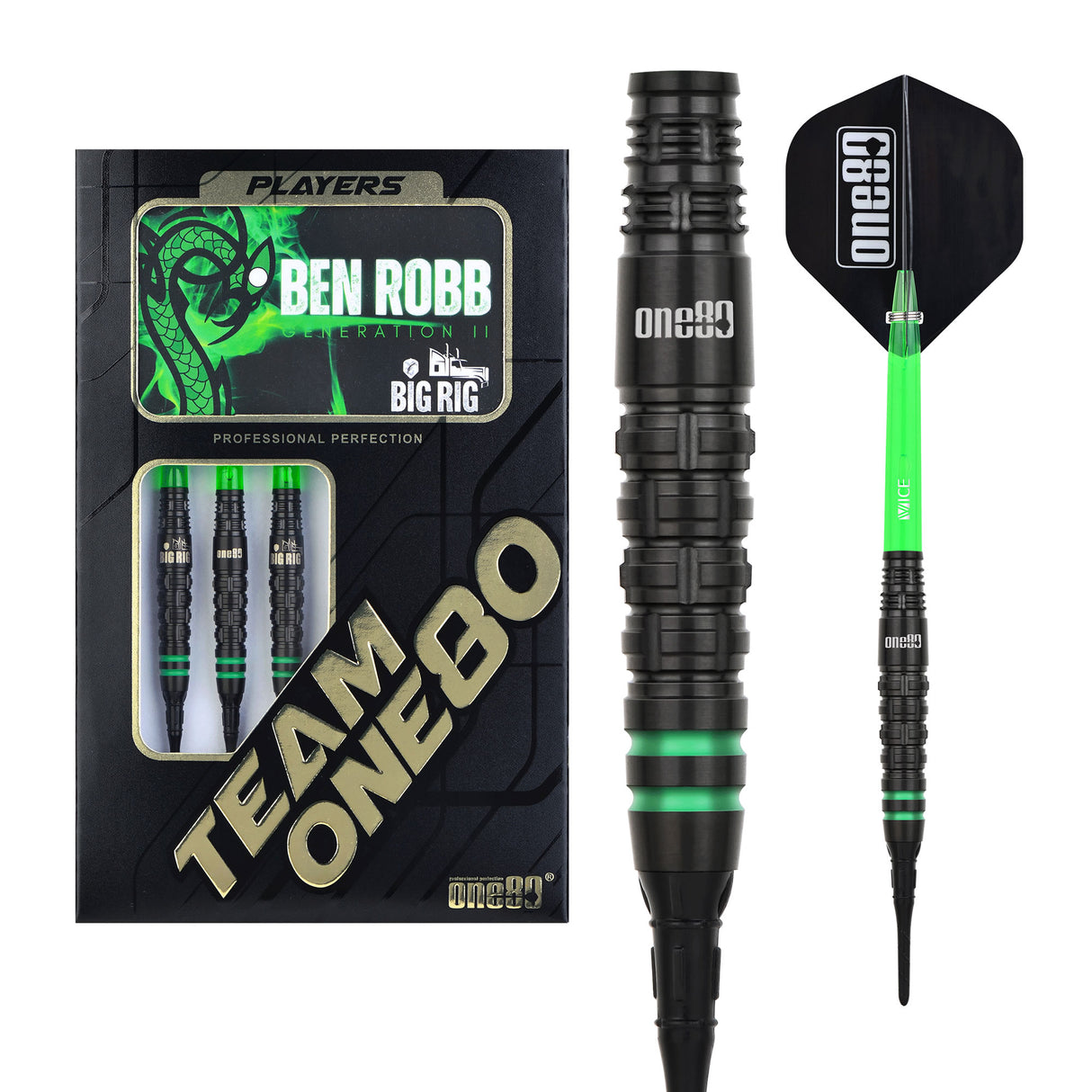One80 Ben Robb V2 Darts - Soft Tip - Big Rig - Black