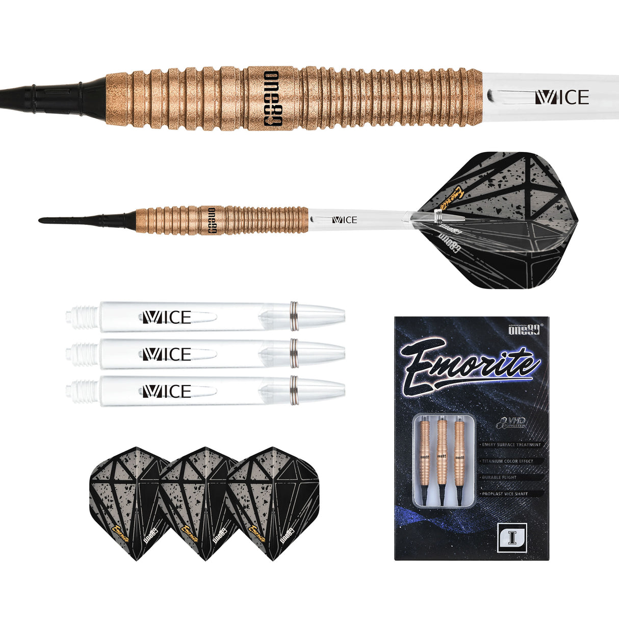 One80 Emorite 01 Darts - Soft Tip - 90% Tungsten - Rose Gold