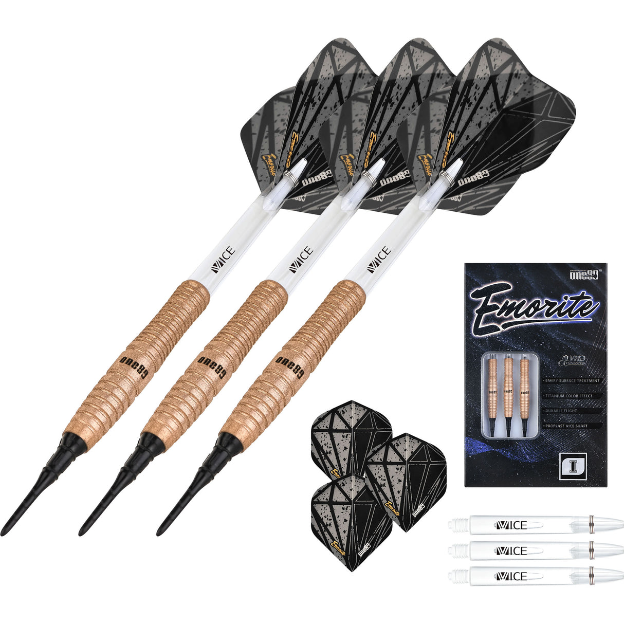 One80 Emorite 01 Darts - Soft Tip - 90% Tungsten - Rose Gold