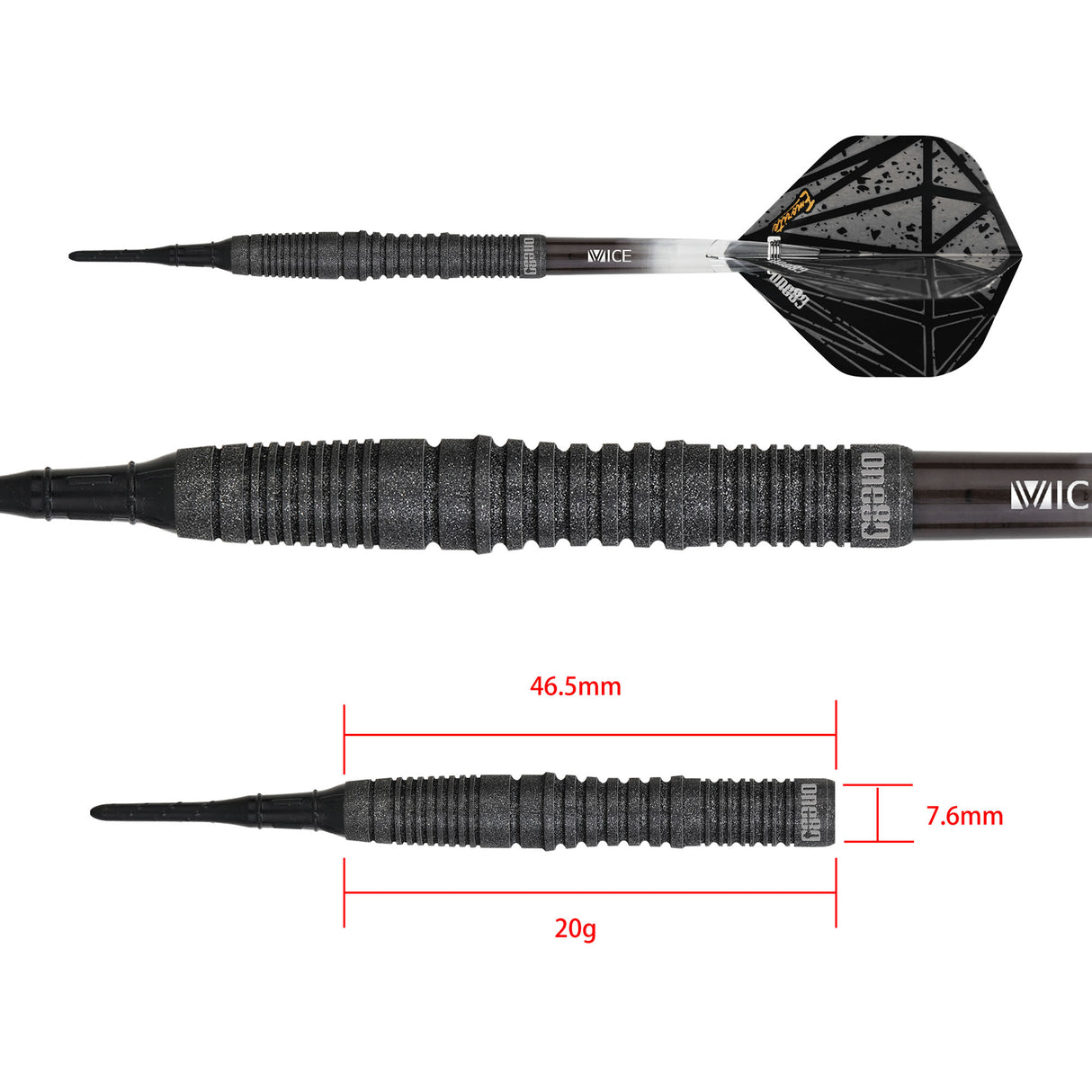 One80 Emorite 03 Darts - Soft Tip - 90% Tungsten - Black