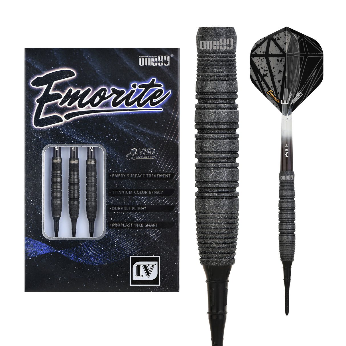 One80 Emorite 04 Darts - Soft Tip - 90% Tungsten - Black