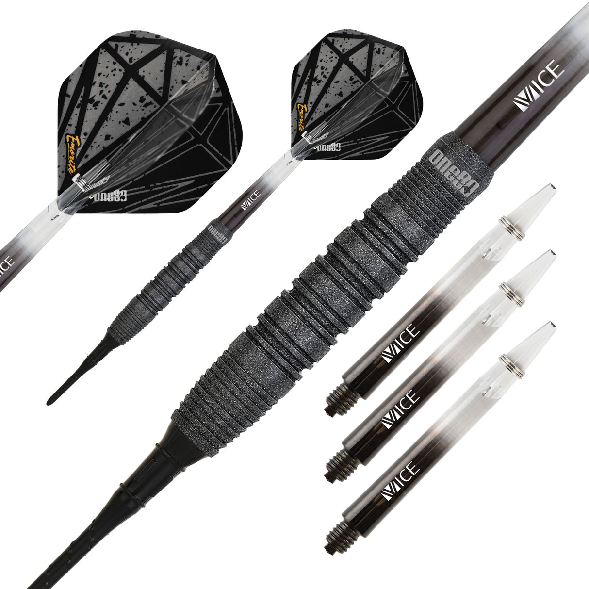 One80 Emorite 04 Darts - Soft Tip - 90% Tungsten - Black