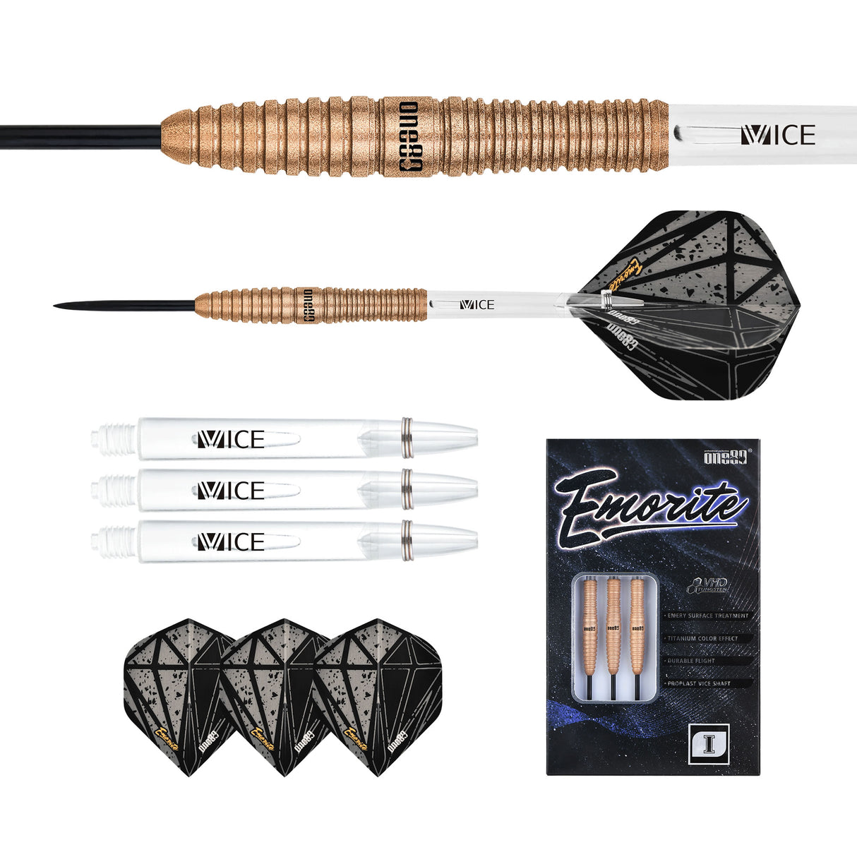 One80 Emorite 01 Darts - Steel Tip - 90% Tungsten - Rose Gold