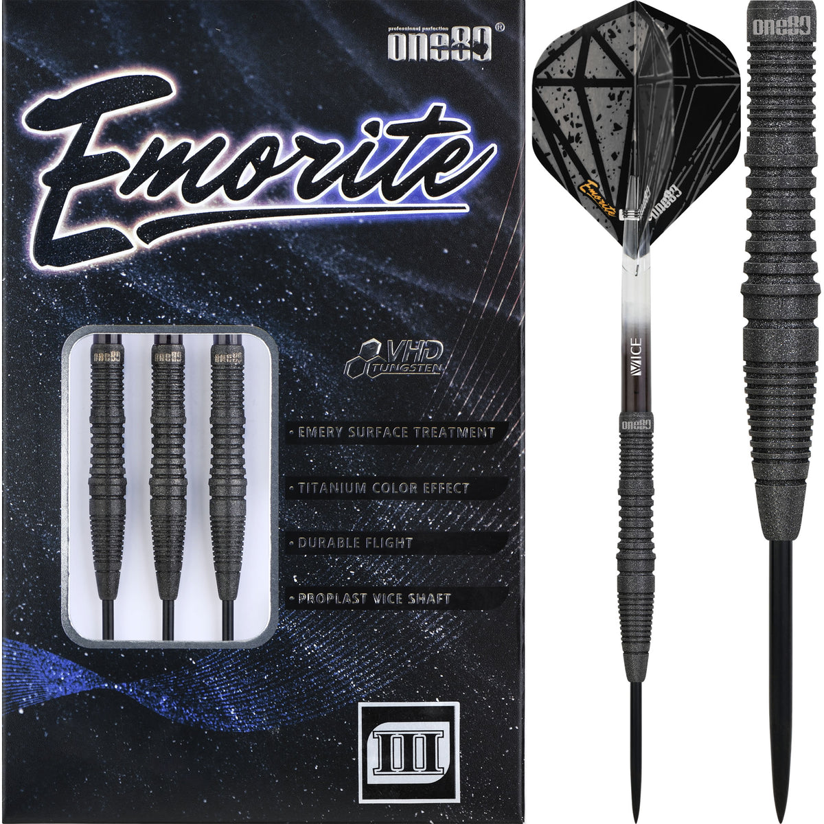 One80 Emorite 03 Darts - Steel Tip - 90% Tungsten - Black