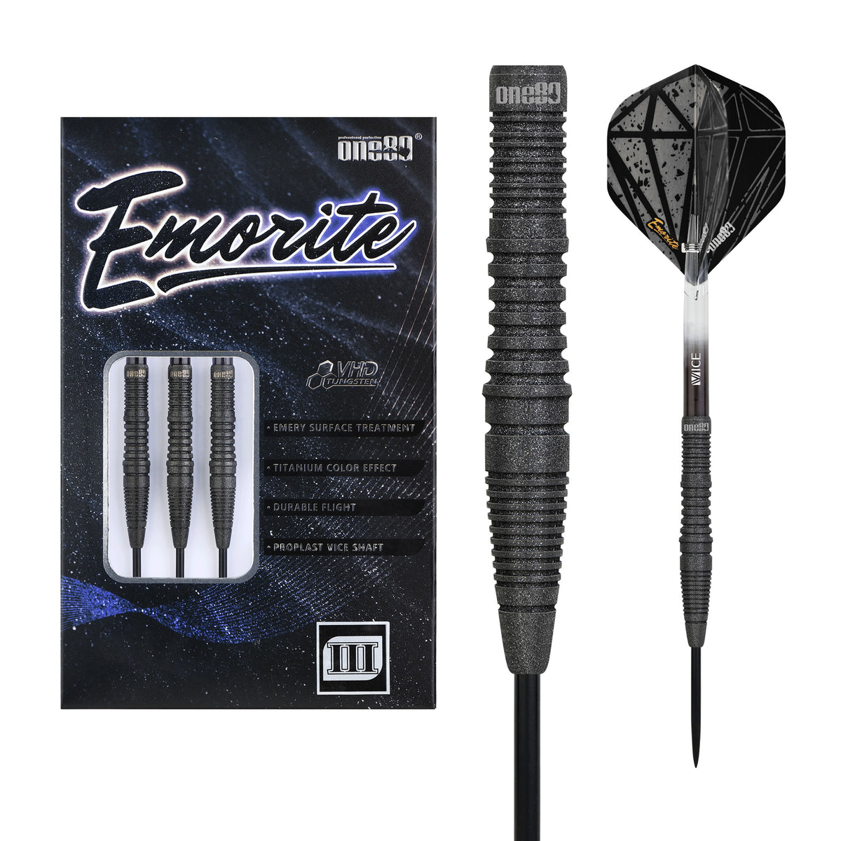 One80 Emorite 03 Darts - Steel Tip - 90% Tungsten - Black