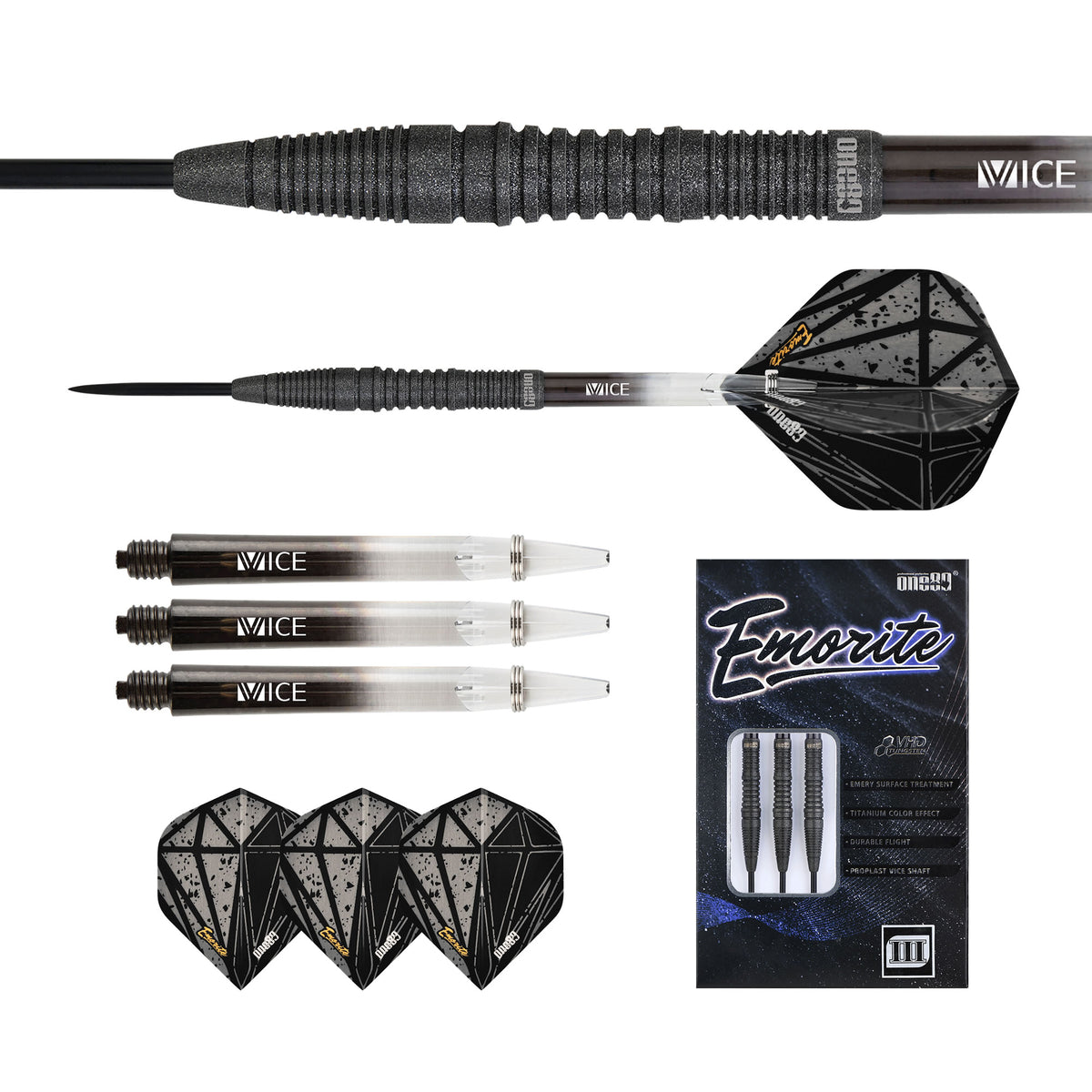 One80 Emorite 03 Darts - Steel Tip - 90% Tungsten - Black