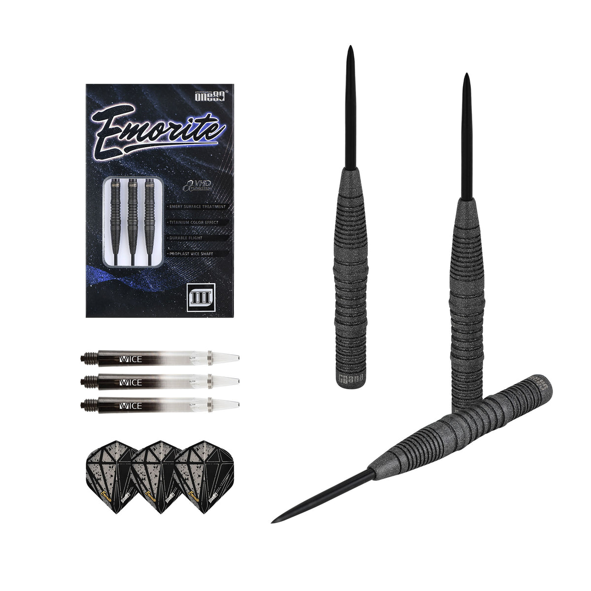 One80 Emorite 03 Darts - Steel Tip - 90% Tungsten - Black