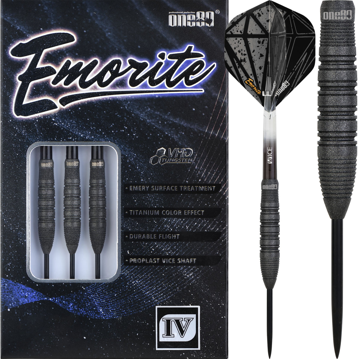 One80 Emorite 04 Darts - Steel Tip - 90% Tungsten - Black