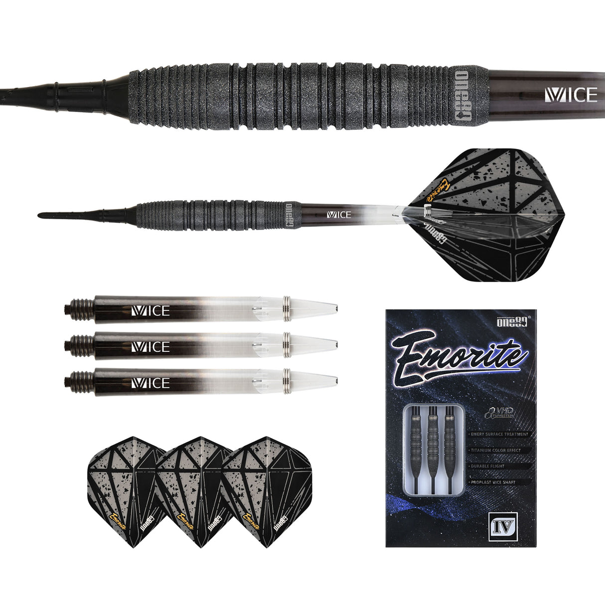 One80 Emorite 04 Darts - Steel Tip - 90% Tungsten - Black