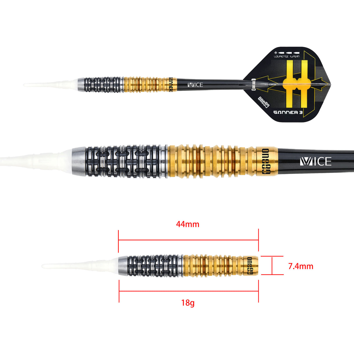 One80 Gunner III Darts - Soft Tip - Lourence Ilagan - Black & Gold