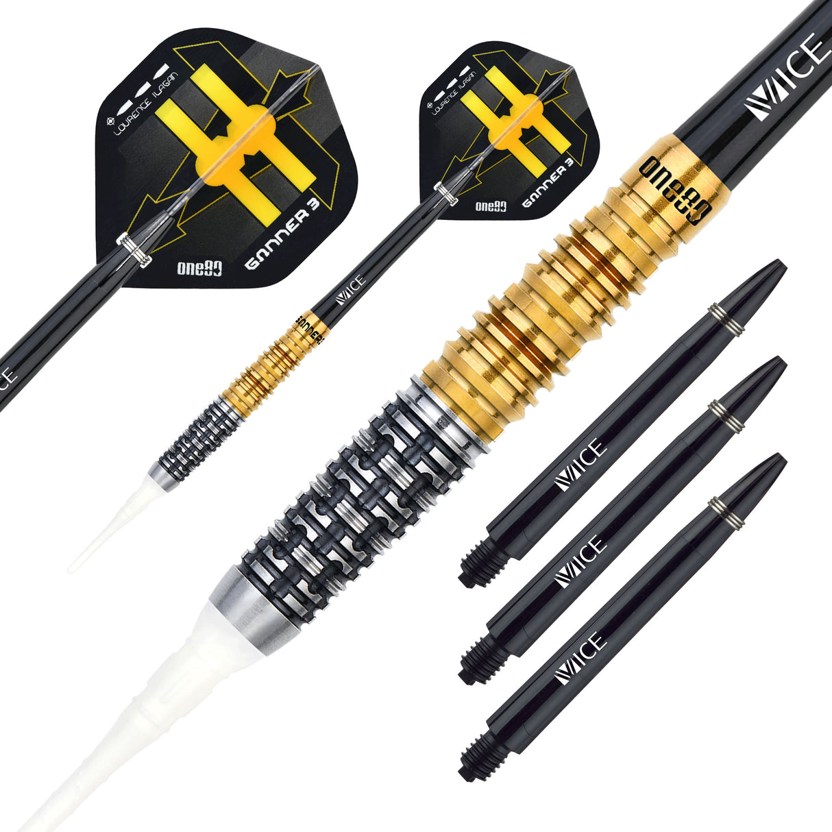 One80 Gunner III Darts - Soft Tip - Lourence Ilagan - Black & Gold