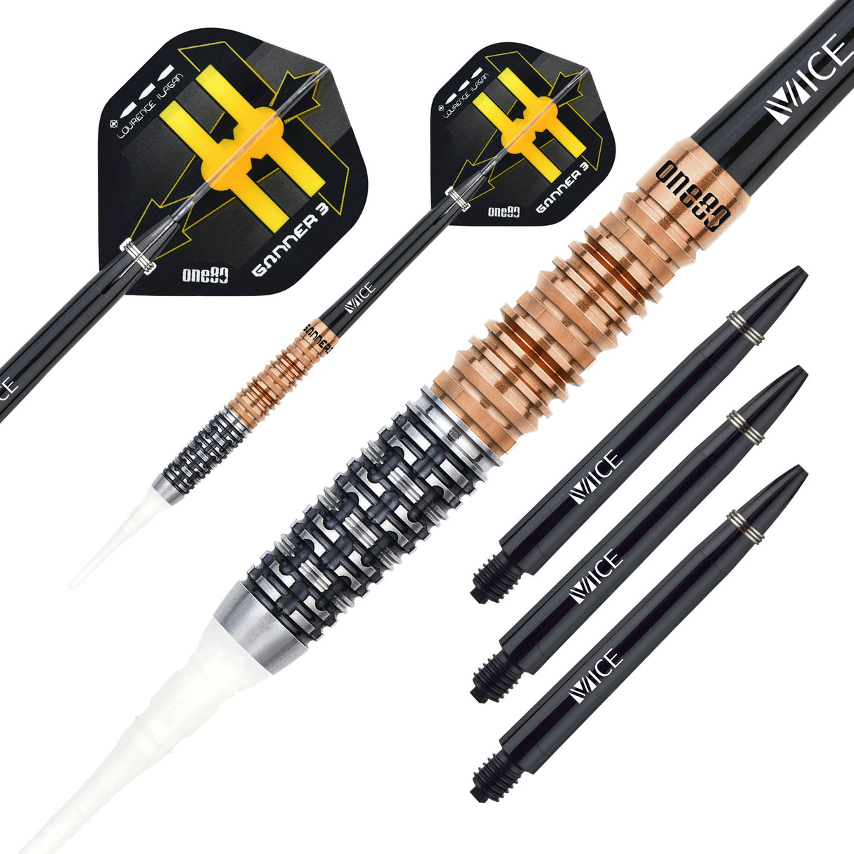 One80 Gunner III Darts - Soft Tip - Lourence Ilagan - Black & Rose Gold