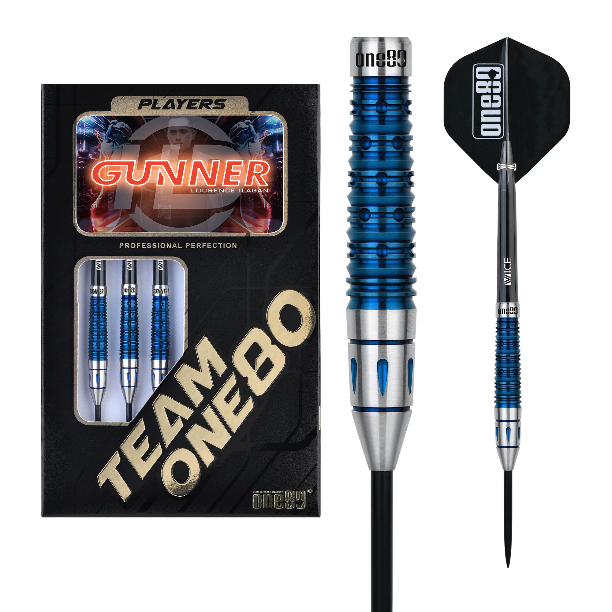 【ONE80】Gunner 18g Lourence Ilagan One80 Gunner Darts - Steel Tip - HD - Lourence Ilagan - Blue