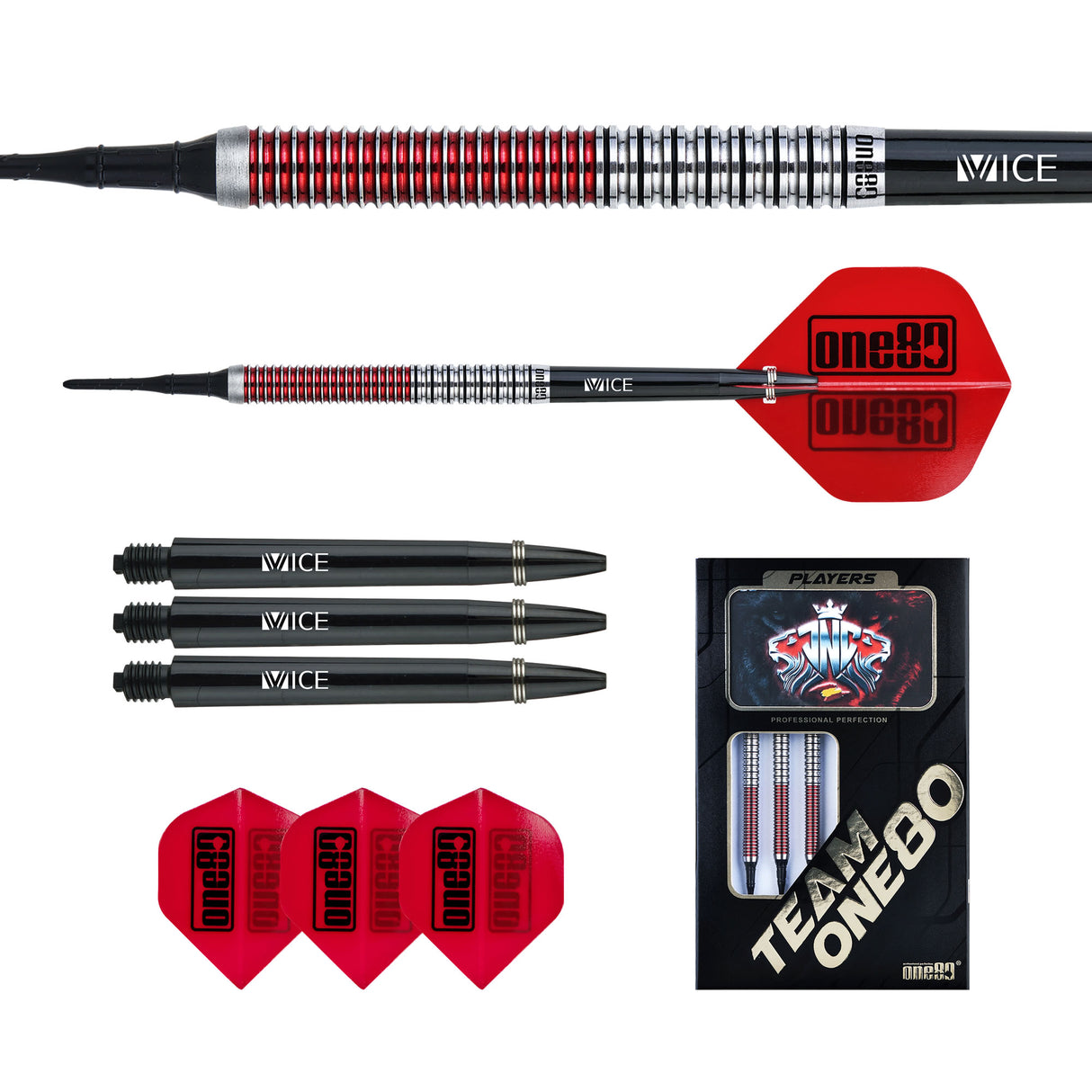 One80 Jaime Nuñez Cortes Darts - Soft Tip - JNC - Signature Darts - Electric Red