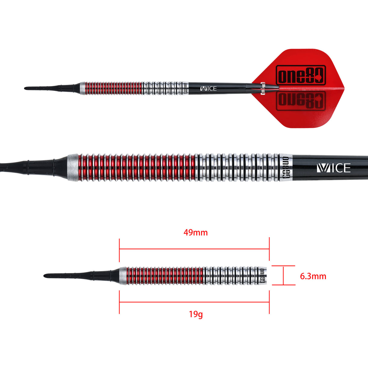 One80 Jaime Nuñez Cortes Darts - Soft Tip - JNC - Signature Darts - Electric Red