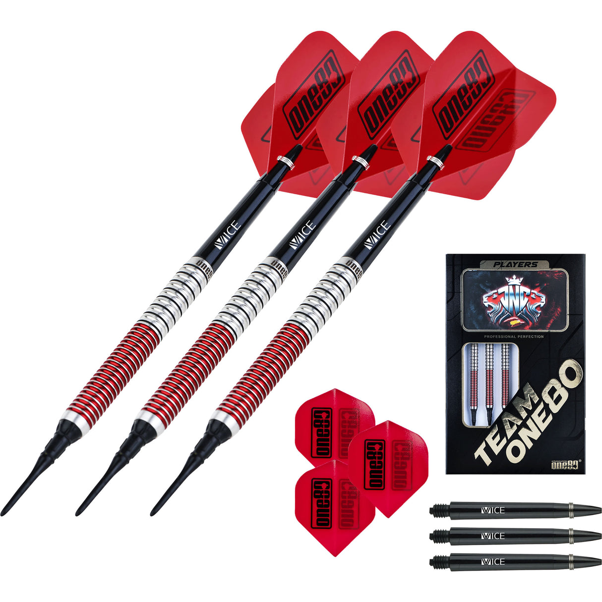 One80 Jaime Nuñez Cortes Darts - Soft Tip - JNC - Signature Darts - Electric Red