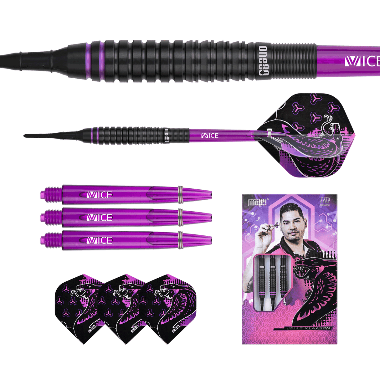 One80 Jelle Klaasen HD Darts - Soft Tip - The Cobra - Black