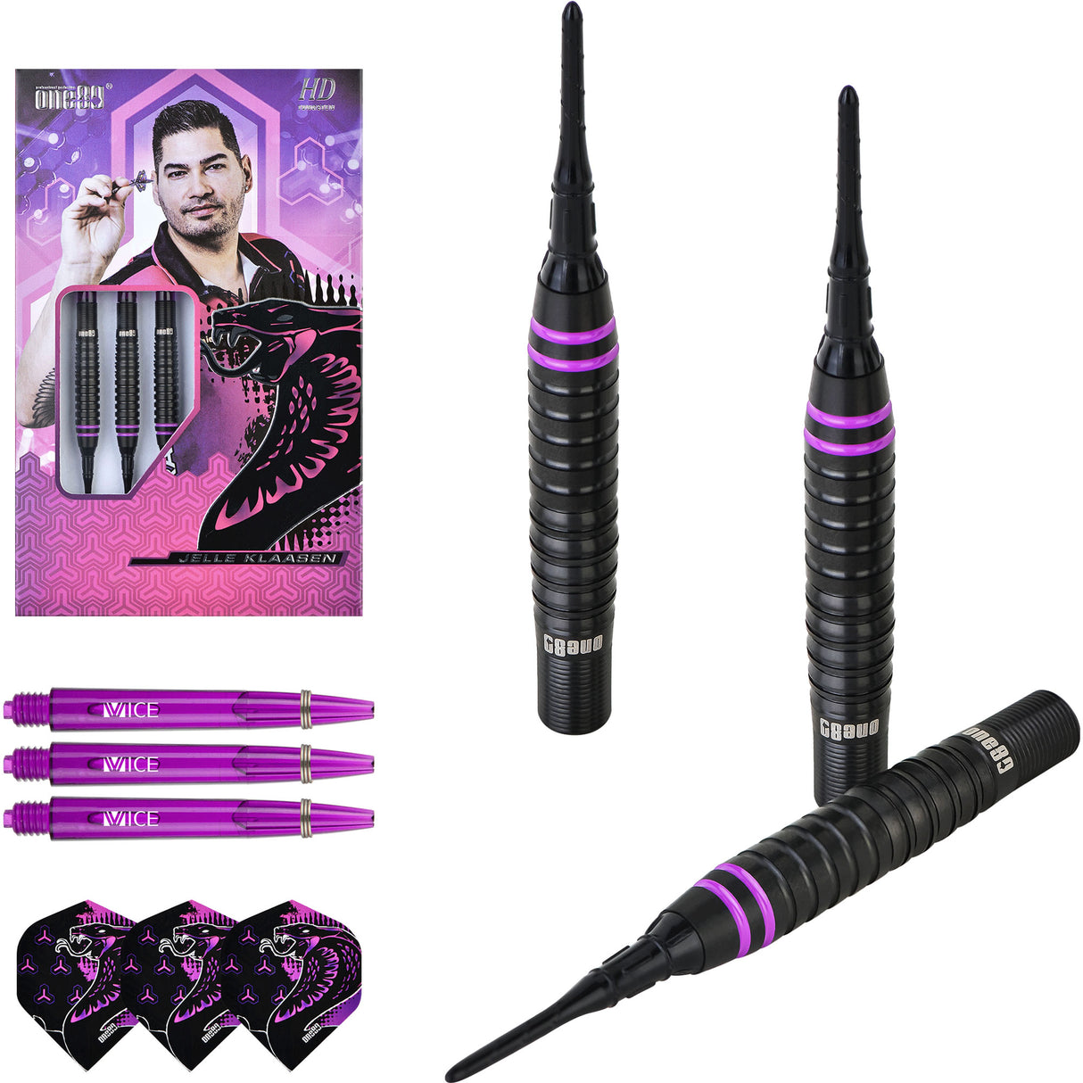 One80 Jelle Klaasen HD Darts - Soft Tip - The Cobra - Black