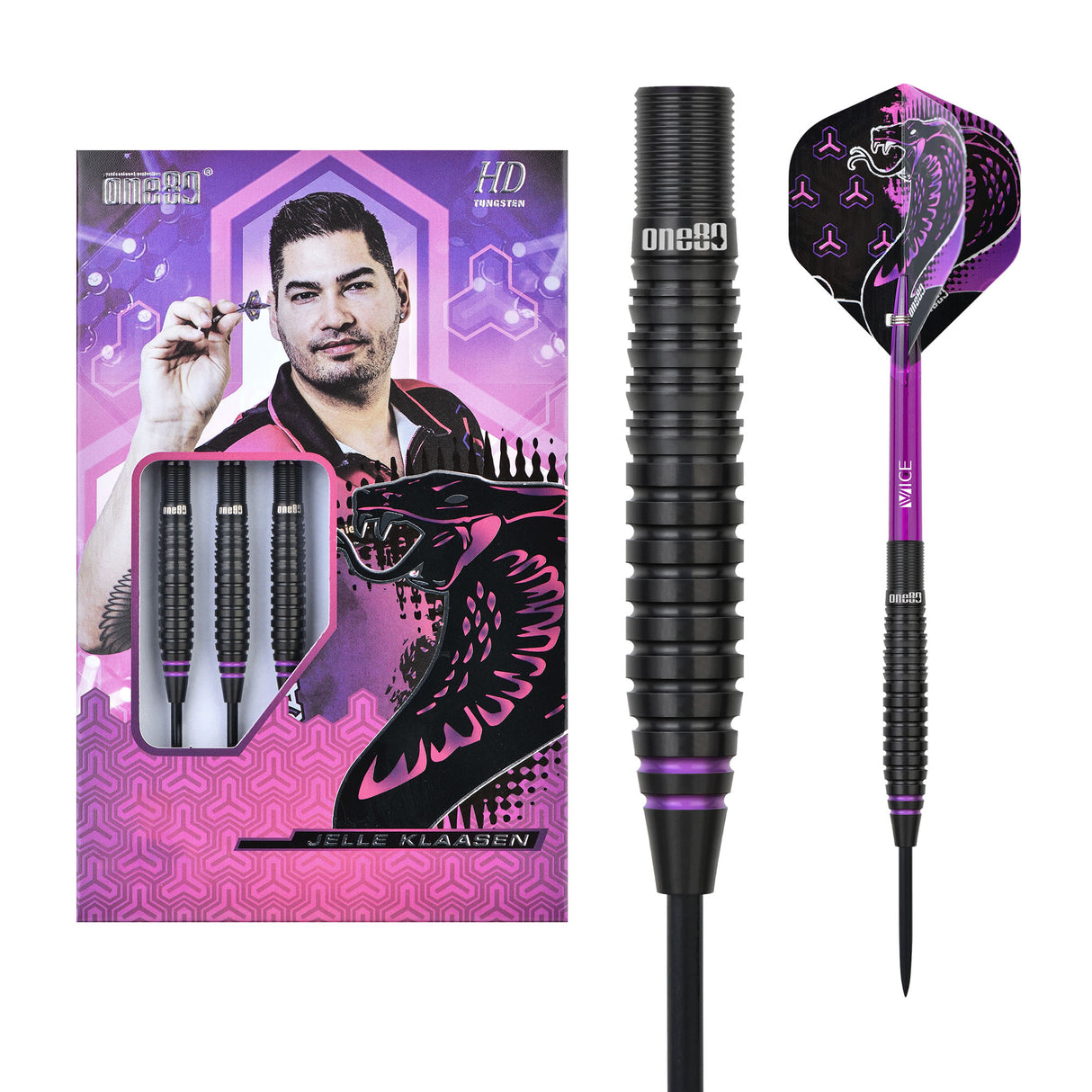 One80 Jelle Klaasen HD Darts - Steel Tip - The Cobra - Black