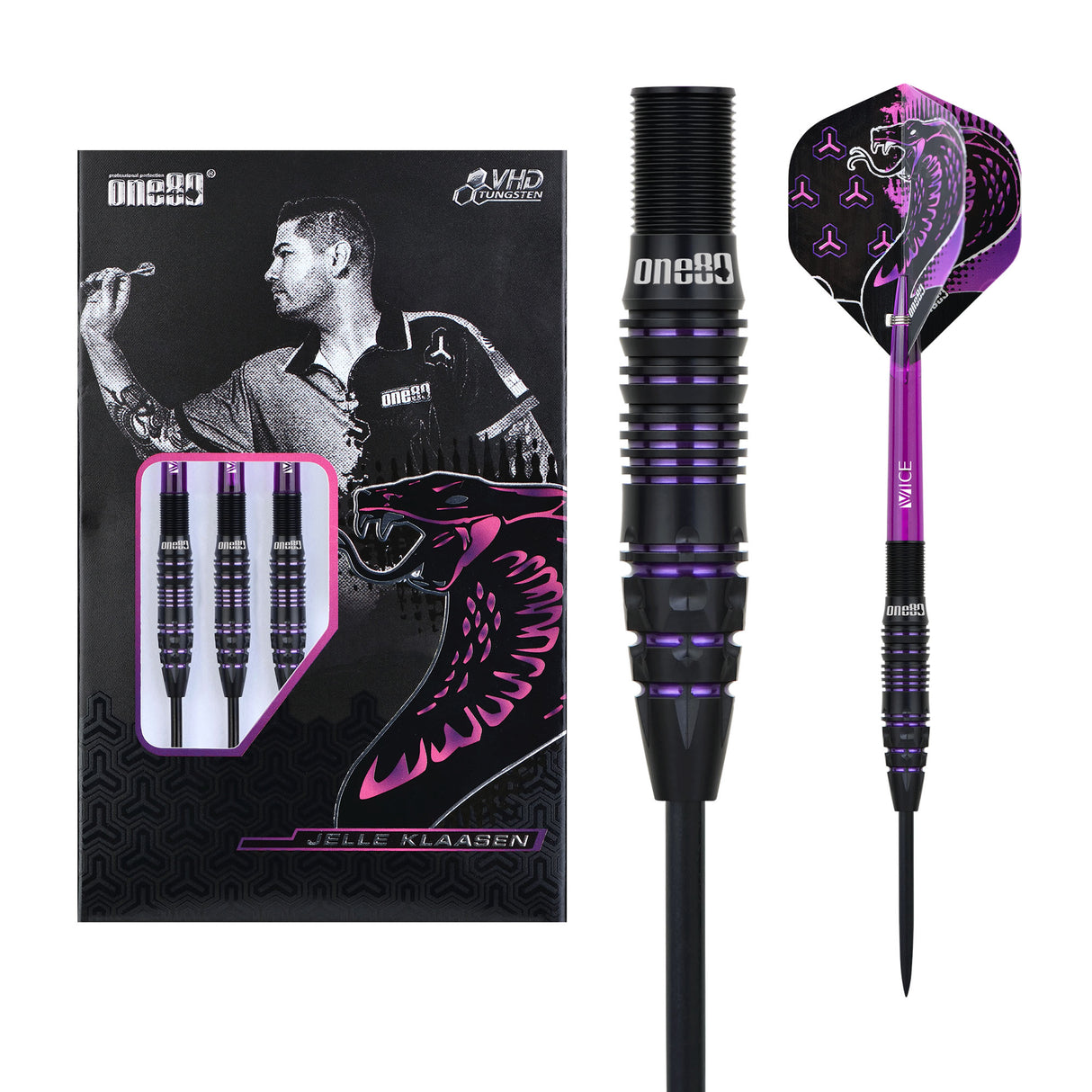 One80 Jelle Klaasen VHD Darts - Steel Tip - The Cobra - Black