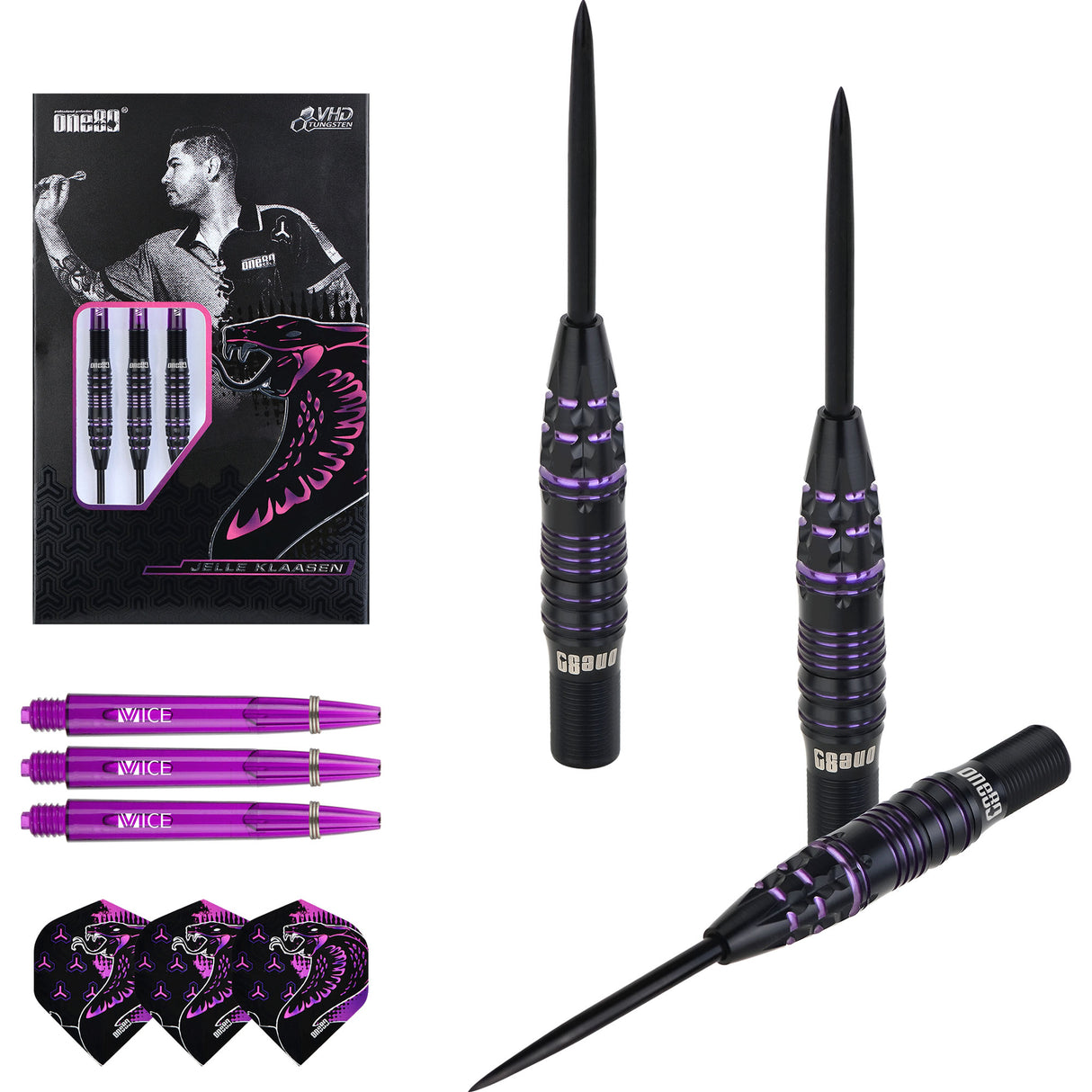 One80 Jelle Klaasen VHD Darts - Steel Tip - The Cobra - Black