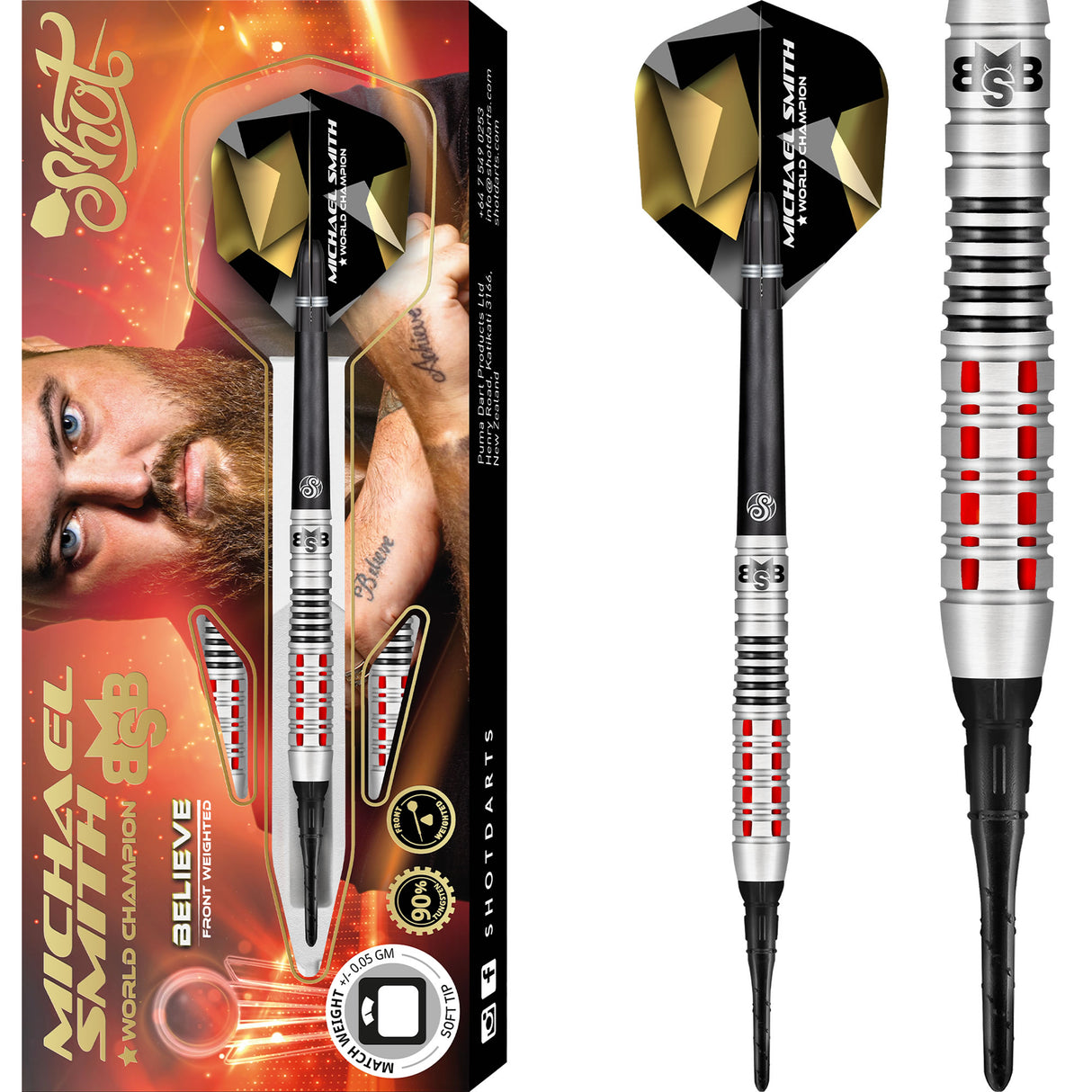 *Shot Michael Smith Darts - Soft Tip Tungsten - Front Weighted - Bully Boy - Believe