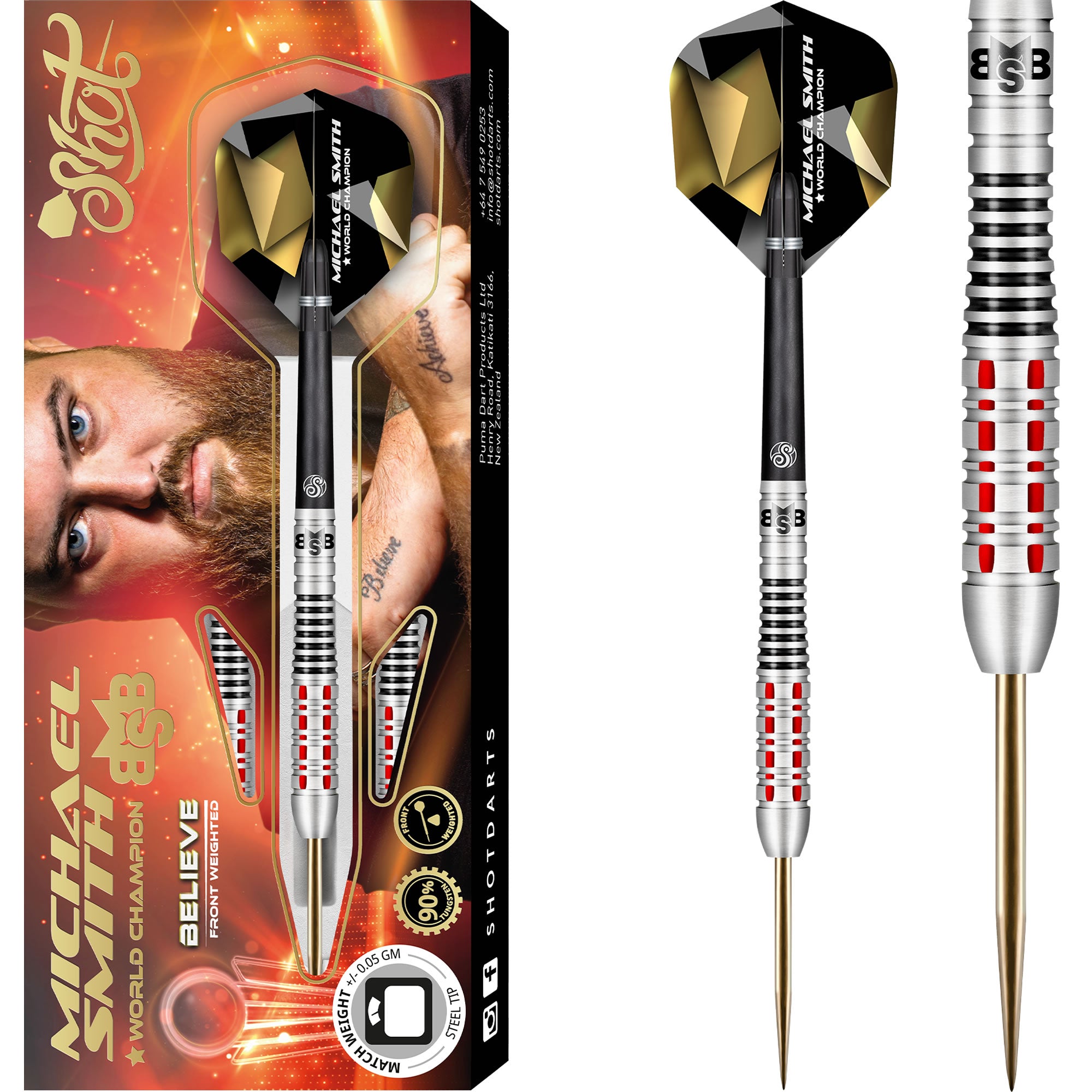 Shot Michael Smith Darts - Steel Tip Tungsten - Front Weighted - Bully Boy  - Believe