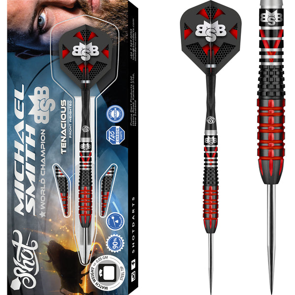 ダーツ Shot Michael Smith Tenacious Shot! Michael Smith Tenacious 90% Tungsten Darts Plastic Tip