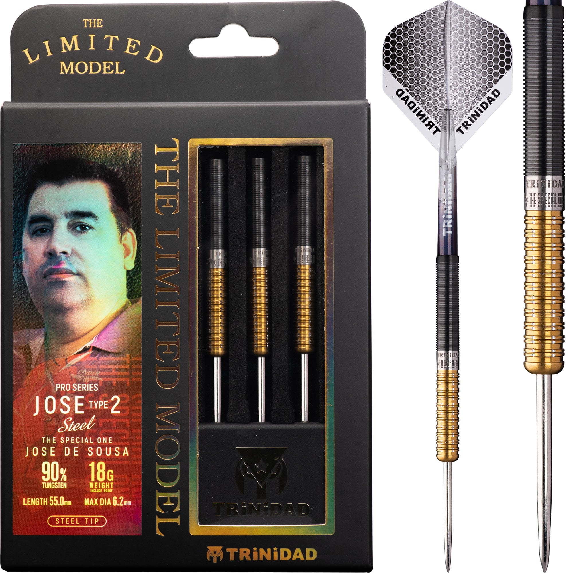 TRINIDAD JOSE type2 スティール ダーツ 90g Trinidad Pro - Steel Tip Darts - Jose De Sousa - Type 2 - Gold - 18g