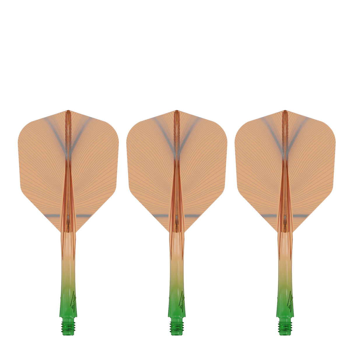 Caliburn SUP Flights - Moulded Shaft and Flight -  Standard No6 - Feather - Green & Orange