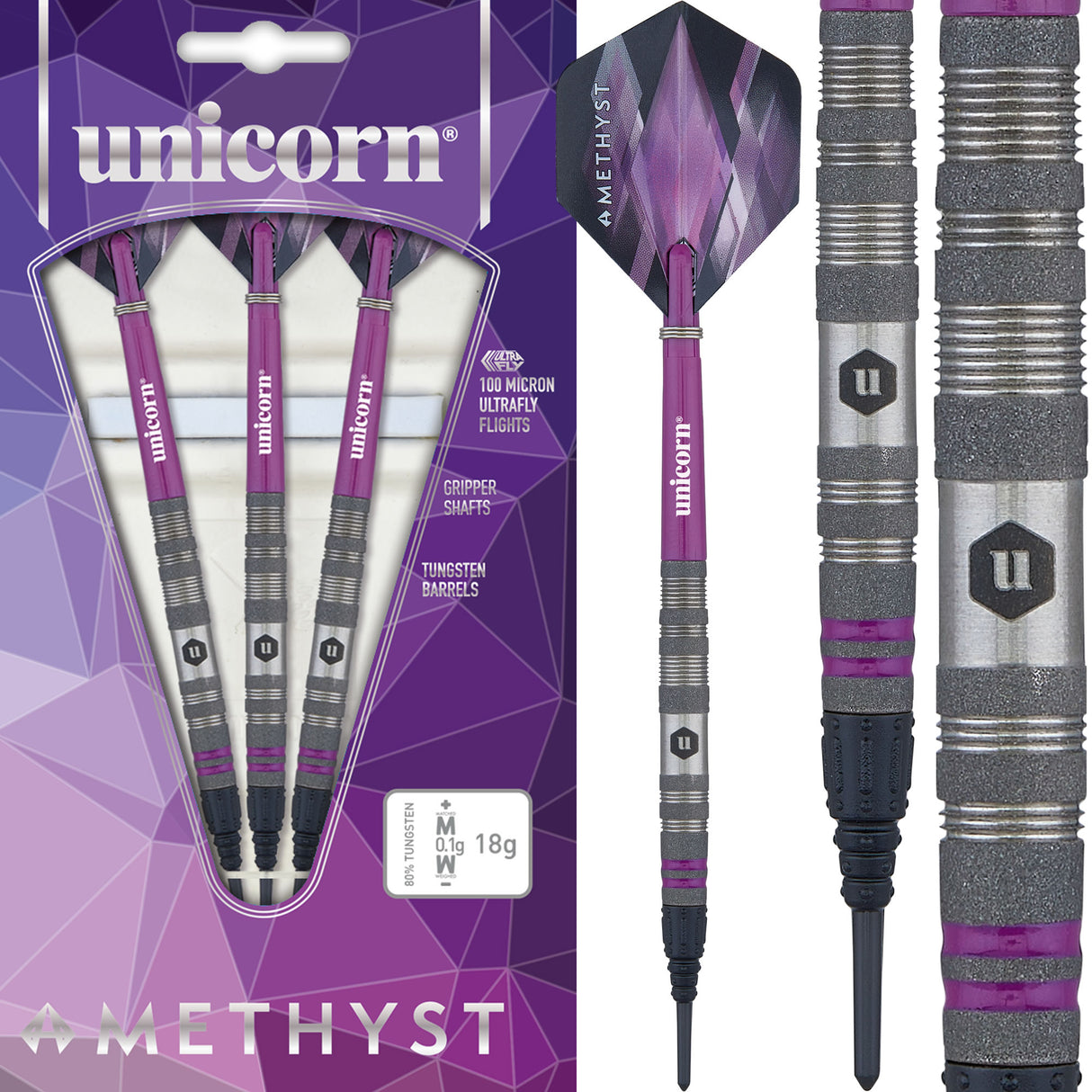 Unicorn Amethyst Darts - Soft Tip - Utech - Style 2 - Sandblasted