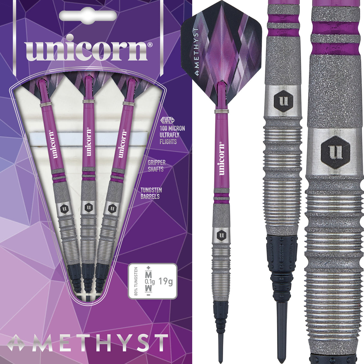 Unicorn Amethyst Darts - Soft Tip - Utech - Style 3 - Sandblasted