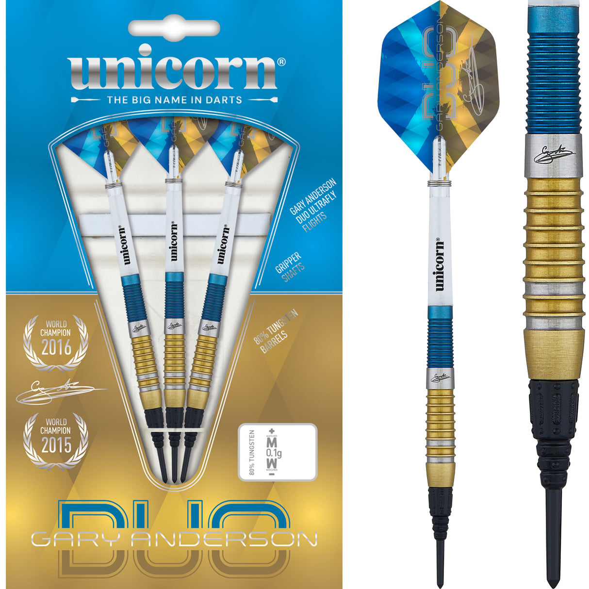 Unicorn Gary Anderson Darts - Soft Tip - The Flying Scotsman - Duo - Blue & Gold
