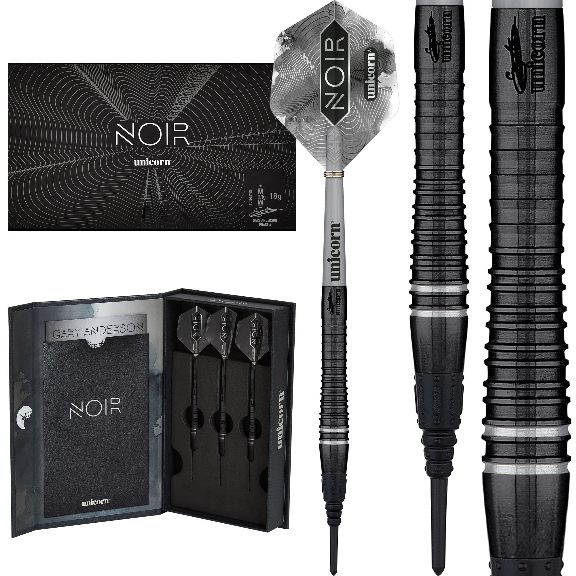 Unicorn Gary Anderson Darts - Soft Tip - The Flying Scotsman - Noir Organic  - Phase 6