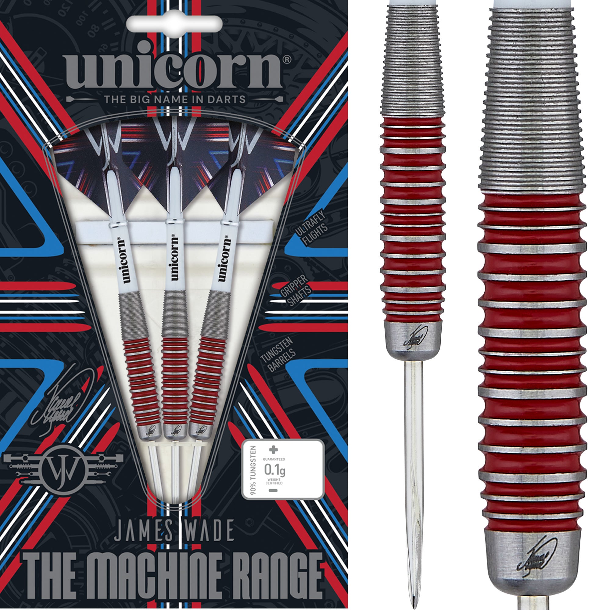 ダーツ　チップ　シャフト　フライト　Unicorn James Wade Unicorn James Wade Darts - Steel Tip - The Machine - Red Ringed