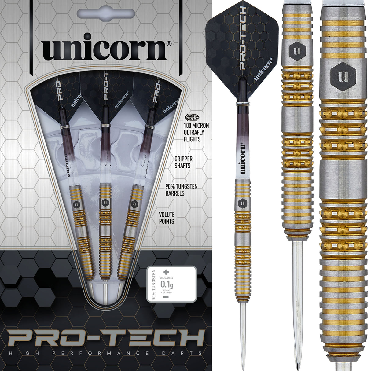Unicorn Protech Darts - Steel Tip - Style 6 - Silver & Gold
