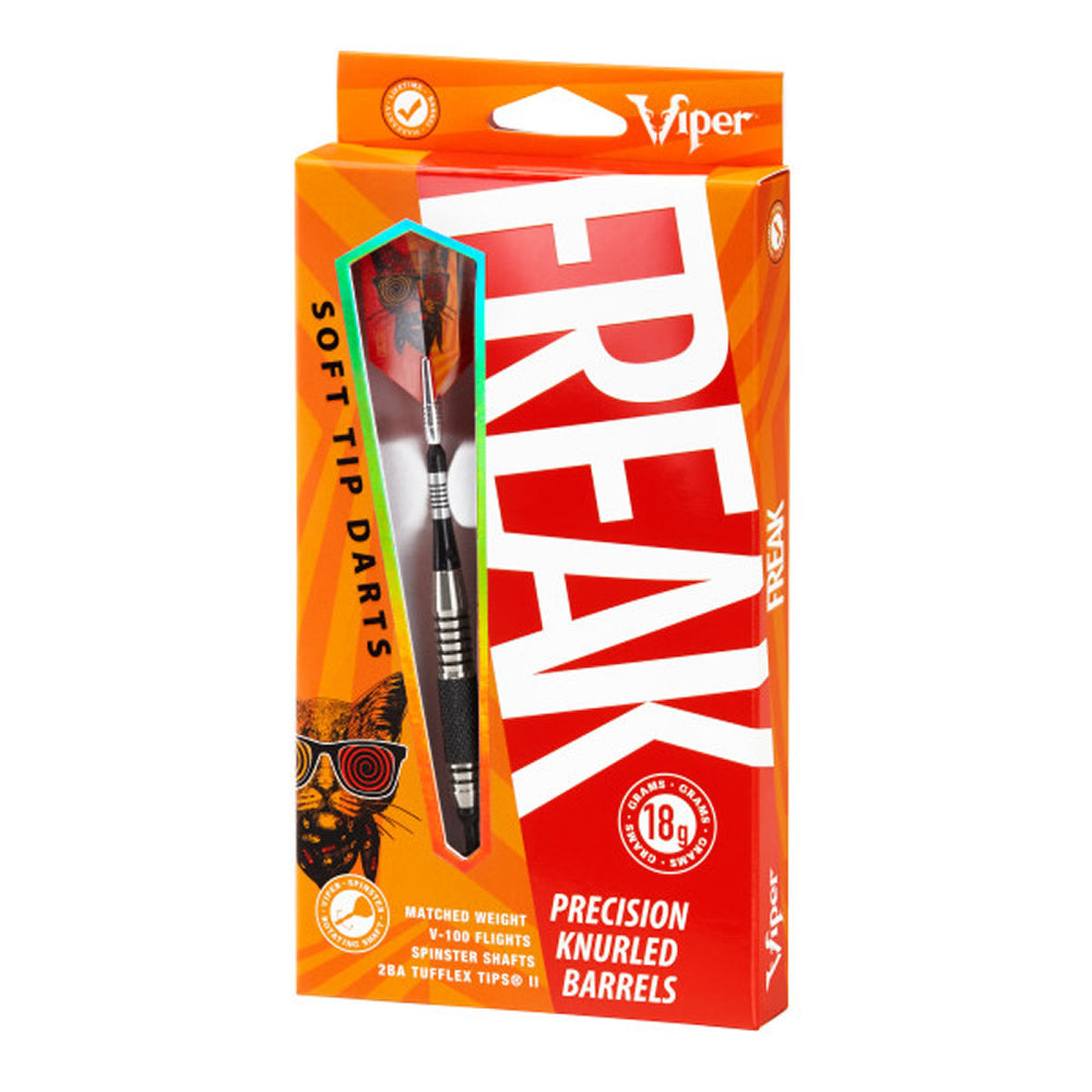 Viper The Freak Darts - Soft Tip - Nickel Silver - with Spinster Shafts - F3 - Black Knurl