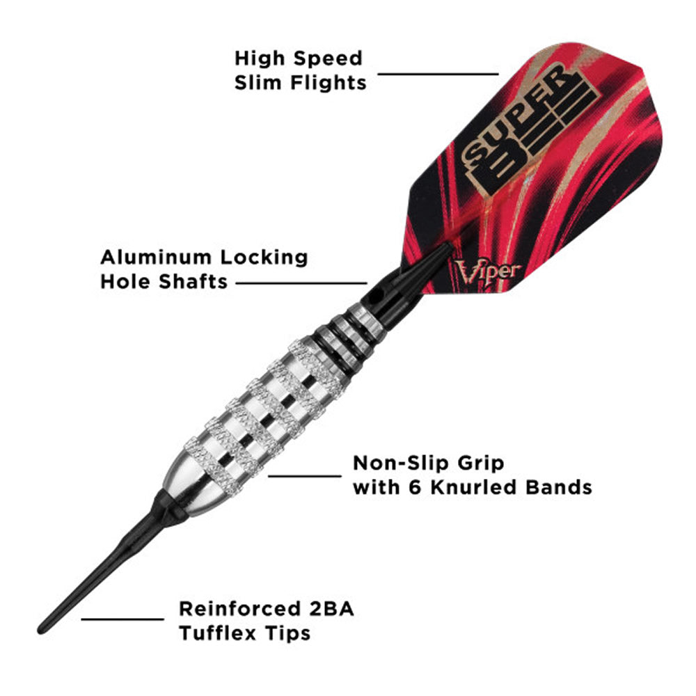 Viper Super Bee Darts - Soft Tip - Nickel Plated - Knurled Rings - Silver