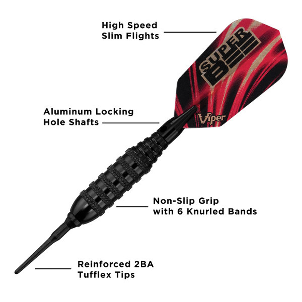 Viper Super Bee Darts - Soft Tip - Black Alloy - Knurled Rings - Black