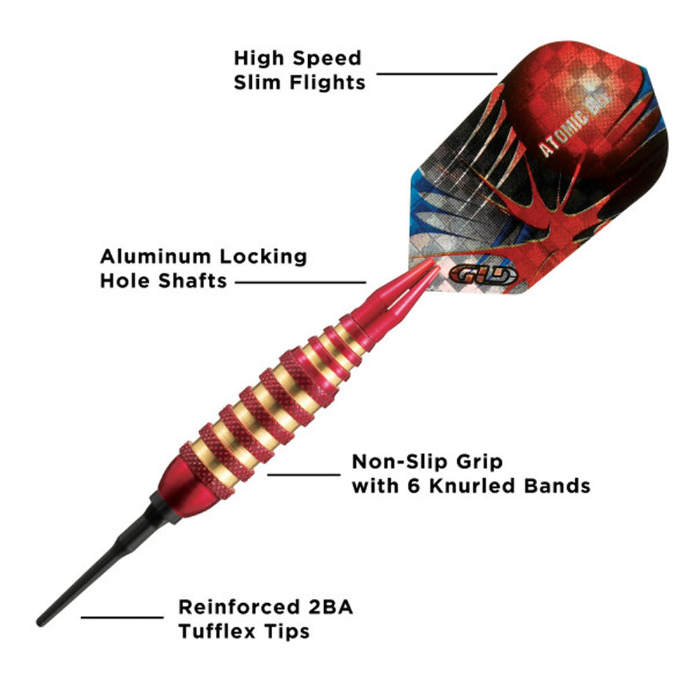 Viper Atomic Bee Darts - Soft Tip - Coated Alloy - Coloured Rings - Red